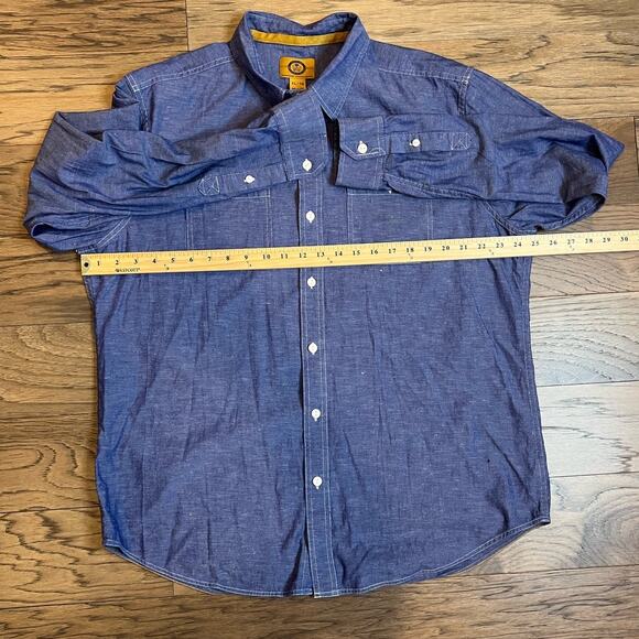 Blue Chambray Work Shirt Long Sleeve Button Up Mens Double Pocket - Picture 5 of 7